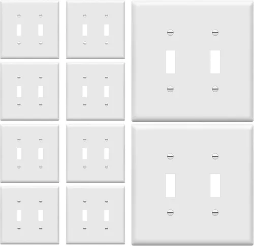 Vista 8 de ENERLITES Placa de Interruptor de Pared Doble, Placa de Interruptor de Palanca, 2-Gang Tamaño Mediano 4.88" x 4.92", Policarbonato Termoplástico