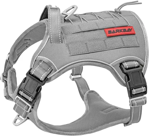 Vista 11 de Arnés BARKBAY táctico para perro grande, arnés tipo chaleco para perro pesado, para servicio militar, chaleco MOLLE para perro de trabajo