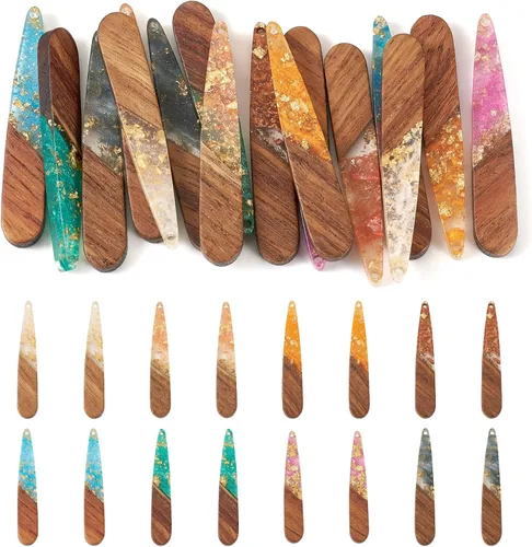 Vista 16 de Beadthoven - Abalorios de madera de resina, aretes de bricolaje para hacer dijes, colgantes de madera de resina geométrica, piezas bohemias
