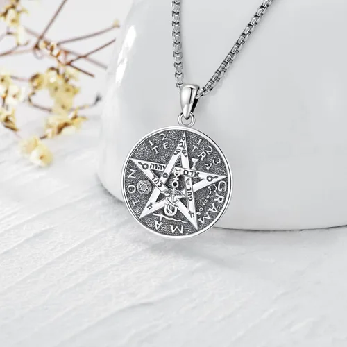Vista 250 de Collar de pentagrama de plata de ley con triple luna, diosa celta, nudo celta, nudo de brujas, Ankh, sol y luna, Hécate, lilith, Santa Muerte