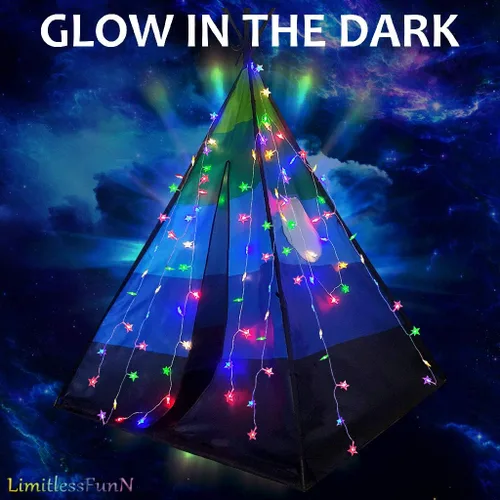 Vista 2 de Tipi Tienda de Juegos para Niños Incluye Luces de Estrellas y Estuche de Transporte Casa de Juegos Interior para Niños, Niños Pequeños, 42" P x