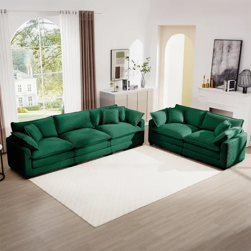 Vista 14 de mikibama Juego de sofá de lujo de 2 piezas, sofá de dos plazas y sillón, juego de sofás de pana moderna cómodos tipo nube para sala de estar