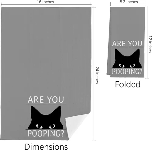 Vista 4 de QIYUHOY Toallas de cocina y paños de cocina de gato negro, regalos divertidos con temática de gatos, toallas de mano, 24 x 16 pulgadas (gris)