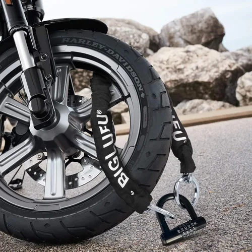 Vista 5 de BIGLUFU - Candado de Cadena para Motocicleta, Candados de Cadena de 120 cm/4 pies de Largo, Resistente, Candado de Cadena para Bicicleta, a Prueba
