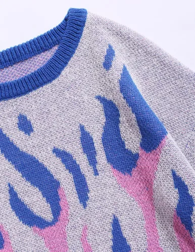 Vista 73 de ZAFUL Y2K - Suéter casual con estampado de llama estética para hombre, suéter de punto holgado, manga larga, cuello redondo