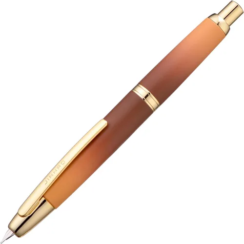 Vista 17 de Jinhao 10 Press Pluma estilográfica con caja, punta mediana retráctil de oro mate cepillado con juego de convertidor de tinta (clip dorado)
