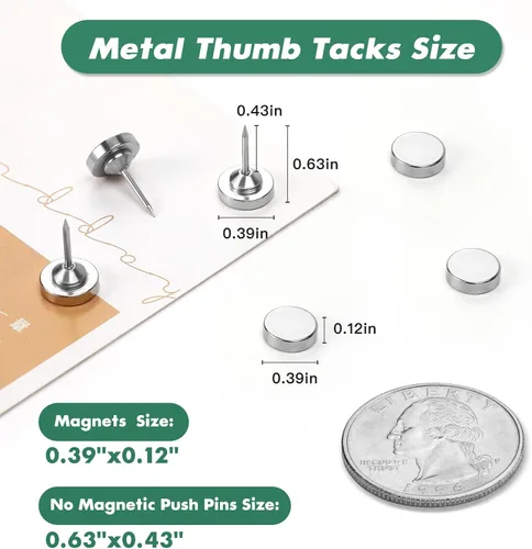 Vista 2 de Paquete de 36 pines magnéticos, tachuelas magnéticas plateadas, tachuelas magnéticas de metal, clip decorativo, pasadores para tablón de anuncios