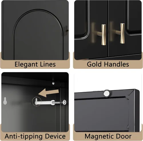 Vista 5 de Gabinete de Pared de Metal de 81 cm con 2 Puertas, Gabinetes Colgantes Negros con Manija, Gabinetes de Vestir de Metal, Armario Vestidor Clóset
