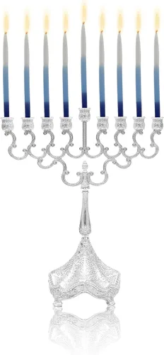 Vista 31 de Majestic Giftware Menorá de Janucá chapada en plata con diseño de cuentas (MN-HA123) Compatible con velas estándar de Janucá Calidad duradera