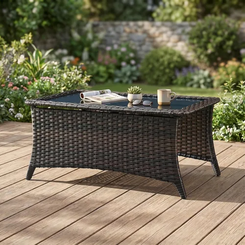 Vista 16 de Belord Mesa de centro al aire libre para patio, mesa de centro de ratán de 40 pulgadas con almacenamiento de 2 capas, mesa rectangular de mimbre