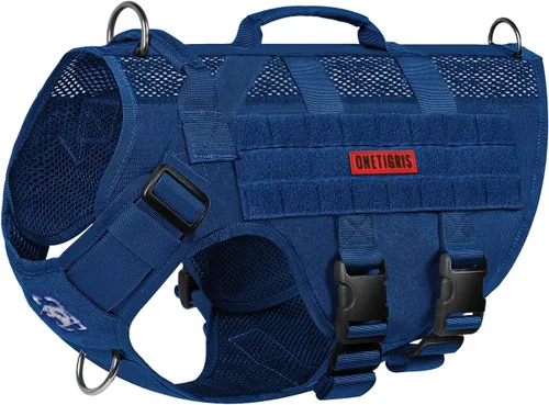 Vista 8 de OneTigris - Arnés táctico para perros pequeños, chaleco de perro pequeño sin tirones con asas, transpirable, arnés militar con sistema MOLLE, arnés