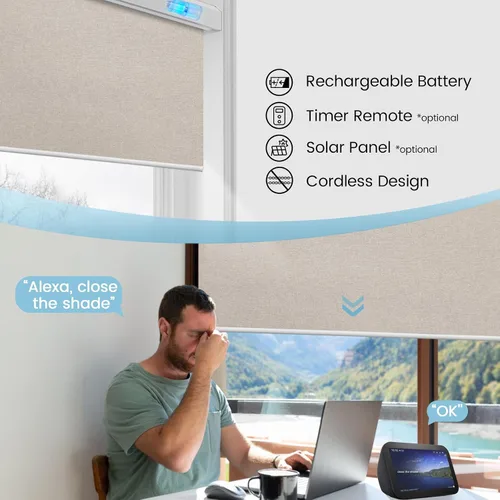 Vista 2 de Persiana enrollable inteligente 100 % opaca, pantalla motorizada compatible con Alexa Google, persiana de control de aplicación para ventana Tela