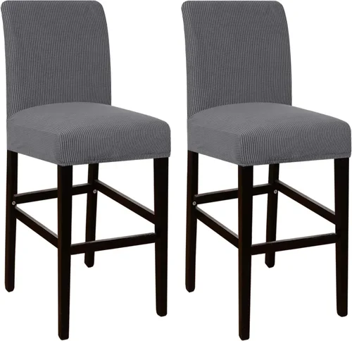 Vista 22 de Flamingo P Fundas de taburete para sillas de comedor, fundas de asiento de tela jacquard elástica con parte inferior elástica extraíble, juego de 2