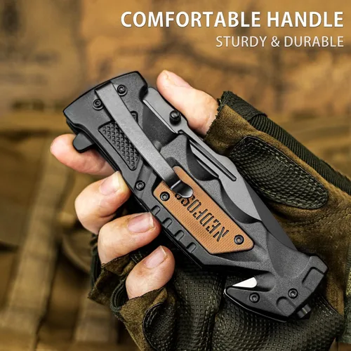 Vista 4 de NedFoss - Cuchillo plegable de bolsillo DA75, cuchillo de bolsillo 3 en 1 para hombres, cuchillo de supervivencia con cierre de forro de cinturón