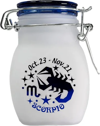Vista 5 de Frasco de Almacenamiento de Vidrio Hermético a Prueba de Olores del Signo del Zodiaco, Cuarto de Onza (125ml), 3.25'' (Signo Astrológico de Acuario)