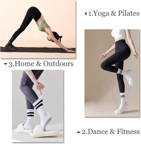 Vista 3 de Flydo Calcetines de Pilates Grippy con empuñaduras para mujer, calcetines largos antideslizantes para yoga Pure Barre, ballet, entrenamiento