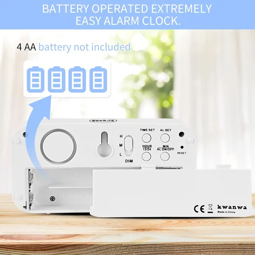Vista 5 de Reloj despertador, reloj digital, modo nocturno automático, brillo LED de 3 niveles, funciona con pilas, 12/24 horas, pantalla de dígitos rojos