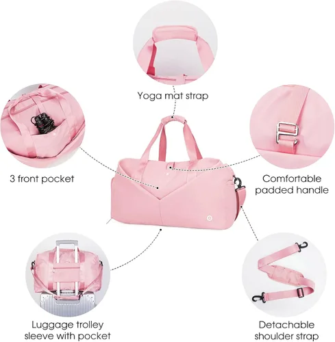 Vista 6 de Ceneda Bolsa de lona de gimnasio de 20 pulgadas con bolsillo húmedo para zapatos, portátil, bolsa de fin de semana, bolsa de viaje, bolsa de yoga