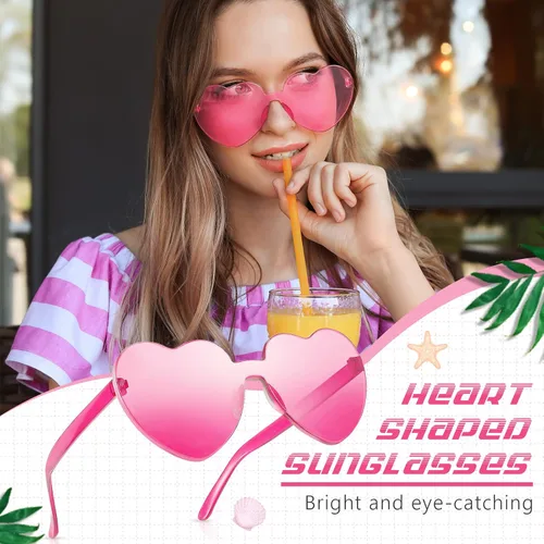 Vista 4 de RTBOFY Gafas de sol de corazón para fiesta de moda, estilo Queen, sin montura en forma de corazón para mujer, recuerdo de fiesta
