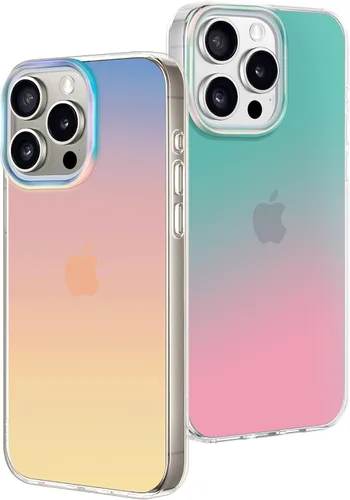 Vista 8 de CAPRARO Funda compatible con el teléfono 15 Pro, funda mate translúcida iridiscente fluorescente, 2 protectores de pantalla + 2 protectores