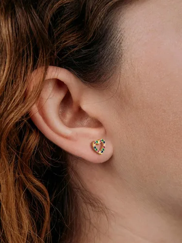 Vista 2 de SWEETV Aretes de plata de ley 925 para mujer, hipoalergénicos con corazón y flores, aretes de circonita cúbica para mujer, boda, fiesta, diario
