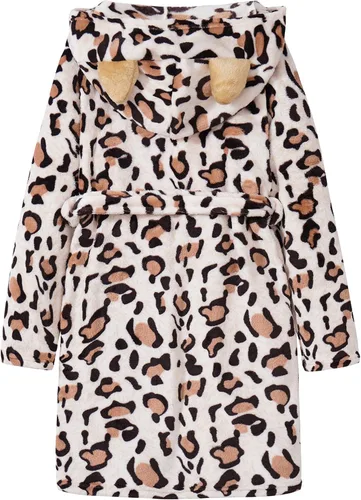 Vista 2 de Bata de baño con capucha de leopardo para niñas, de forro polar, para niños y adolescentes, talla 4T - 18