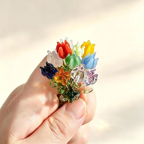 Vista 8 de 12 piezas de mini figuras de flores de vidrio sopladas a mano ramo de Multicolor 1