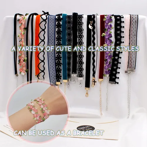 Vista 5 de Gargantilla negra Set de gargantilla de encaje de terciopelo Daisy Gothic Punk Classic Choker