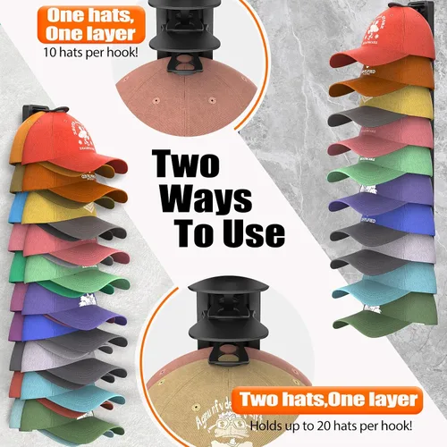 Vista 3 de Organizador de Sombreros para Gorras de Béisbol que Sostiene Hasta 40 Sombreros, Paquete de 2 Percheros de Sombreros para Pared, Soporte