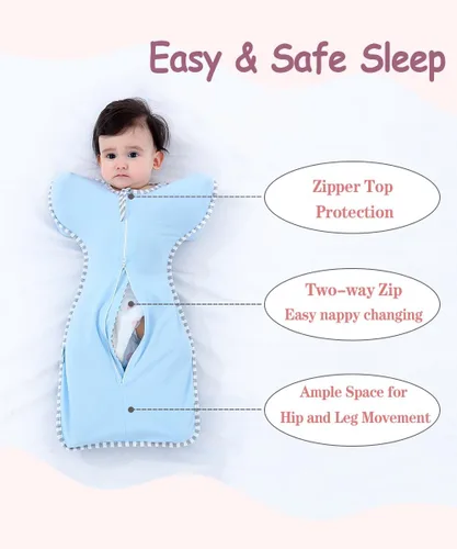 Vista 4 de Bycc Bynn Paquete de 2 sacos de dormir con manga alta, transición a saco de dormir portátil sin brazos para bebé pacify, Azul + Gris