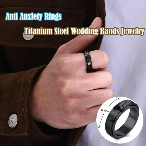 Vista 4 de Nanafast Anillos de ansiedad de acero de titanio de 0.236 in0.315 in para mujeres y hombres, anillos martillados de moda, anillos geniales