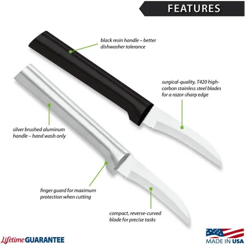 Vista 6 de Rada Cuchilla curvada para pelar de acero inoxidable, resina USA, 6-1/8 pulgadas, mango negro 2.38" Stainless Steel Serrated Blade, Black Resin