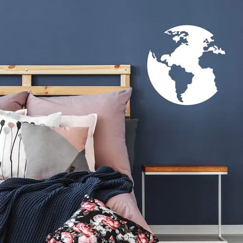 Vista 2 de Calcomanía de vinilo para pared, diseño del mundo, 22.5 x 22 pulgadas, diseño moderno inspirador educativo con forma de mapa para dormitorio, hogar