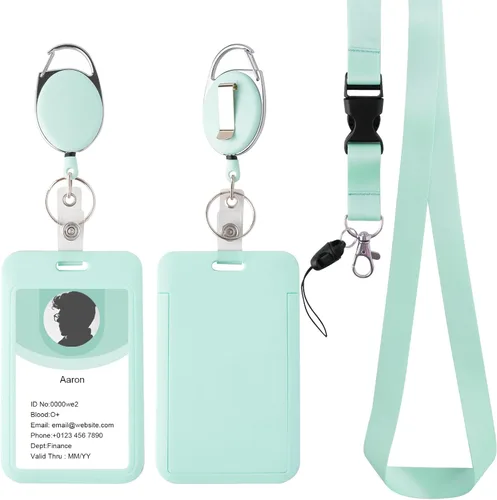 Vista 22 de Soporte retráctil para tarjetas de identificación con cordón separable, carrete de credencial resistente, llavero desmontable, soporte para tarjetas