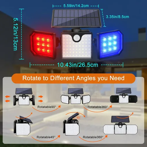Vista 7 de Aolyty Luces solares con sensor de movimiento, luces estroboscópicas solares impermeables IP65, luces de pared estroboscópicas - Blanco