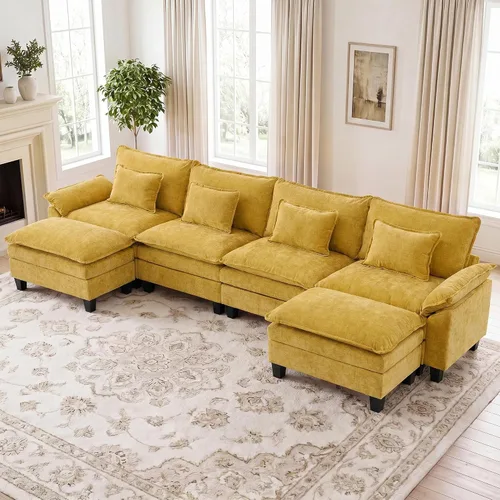 Vista 28 de IPKIG 117" Modular Sectional Cloud Couch, Modern L-Shaped Sofa with Ottoman Blanco beige