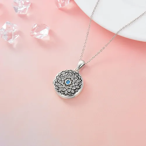Vista 5 de SHUSUKUE Collar con medallón de piedra natal que sostiene imágenes personalizadas de loto panda hongo ángel de la guarda madre y padre collar