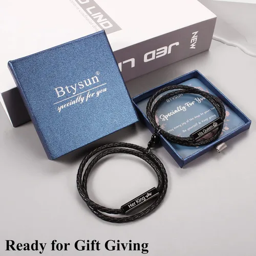 Vista 8 de Pulseras para parejas para mujeres, regalos para hombres, aniversario de boda, regalos de nacimiento para novio, novia, pulsera a juego, 2 piezas