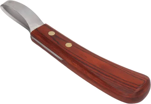 Vista 6 de Cuchillo de pezuña Farrier Loop Cuchillo ovalado de caballo Cuchillo de pezuña de goma Mango de madera multiusos Ganado Caballo Cortador de pezuñas