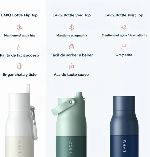 Vista 7 de LARQ Botella con Tapa Flip Top de 17 oz - Botella de Agua Reutilizable y Aislada de Acero Inoxidable con Popote Sin BPA Para Deportes, Gimnasio