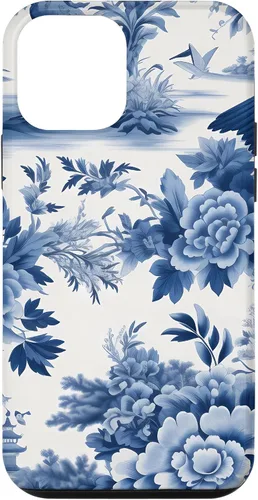 Vista 16 de iPhone 16 White and blue Chinoiserie Botanical Floral Bird Classic Case