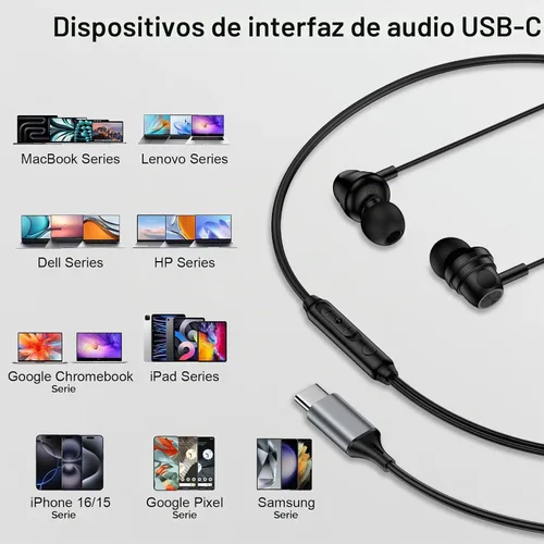 Vista 6 de Auriculares USB C con cable para iPhone 17e 17 Pro Max 17 Air 16 16e 15 Tipo C Auriculares con cable Auriculares