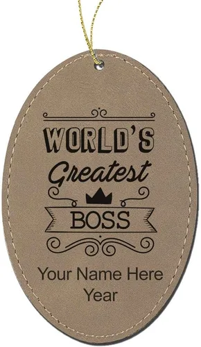 Vista 5 de LaserGram Adorno de Navidad personalizado, el jefe más grande del mundo, piel sintética, idea de regalo personalizada grabada con láser