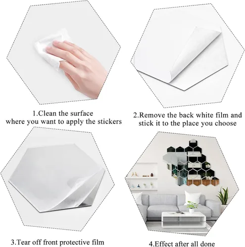 Vista 3 de 24 calcomanías de pared de espejo, calcomanías hexagonales de acrílico con respaldo autoadhesivo, espejos extraíbles para decoración del hogar, sala