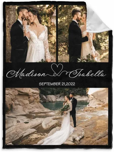Vista 27 de InterestPrint Manta de fotos personalizada para pareja, novio, novia, manta personalizada de 6 fotos, manta personalizada de aniversario y boda