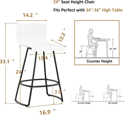 Vista 2 de WENTMENT Juego de 4 taburetes de bar giratorios de altura de mostrador con respaldo de 24 pulgadas con asiento de plástico, taburetes de bar