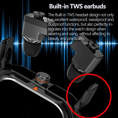 Vista 3 de Reloj inteligente militar con auriculares para hombres y mujeres, pantalla táctica de 2 pulgadas, modos deportivos, rastreador de fitness