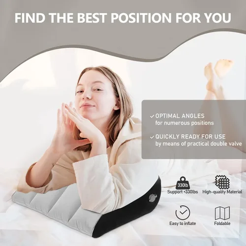 Vista 2 de Almohada inflable de cuña, almohada de apoyo lumbar, almohada de cuello para piernas para dormir, almohada inflable de viaje, almohada de rodilla