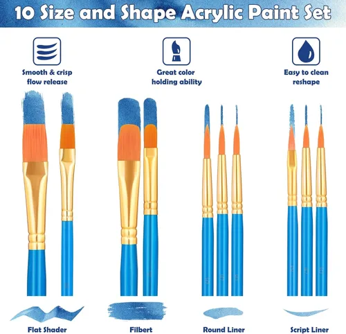 Vista 6 de Pinceles de pintura para pintura acrílica, juego de 120 pinceles de pintura acrílica, pinceles multiusos a granel para lienzo, acuarela, pintura