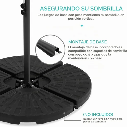 Vista 5 de Best Choice Products Sombrilla de Patio de Mercado Colgante Descentrada con LED Solar de 10 pies para Patio Trasero, Junto a la Piscina, Césped